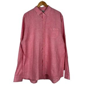 Hickey Freeman Shirt Mens XXL Oxford L/S Button Up Pink Gingham Check 100% Linen